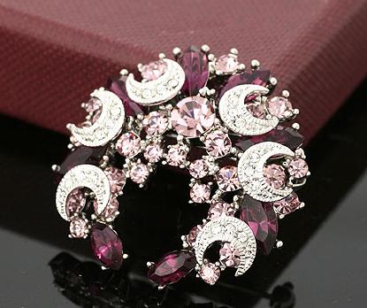 HIGH QUALITY AMETHYST SWAROVSKI CRYSTAL HALFMOON BROOCH